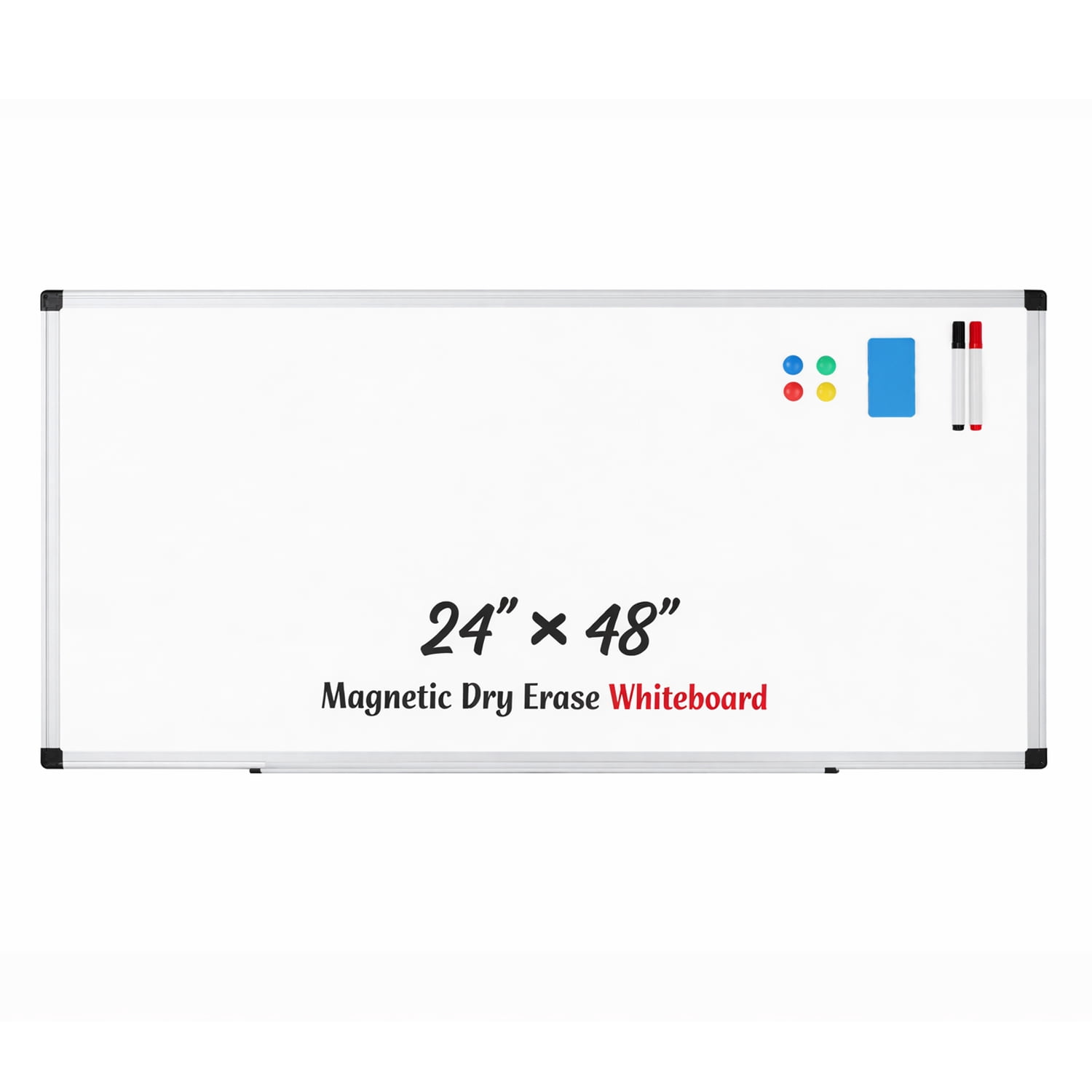 LIFERECORD 24" x 48" Magnetic Whiteboard, Dry Erase Board Includes 1 Dry Eraser & 2 Multicolor Markers & 4 Magnetic Pins for Home, Office, School