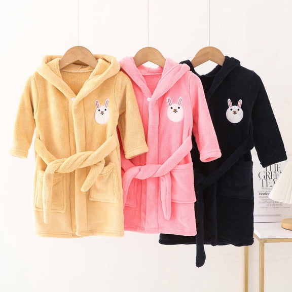Baby Boy Pajamas Long Sleeve Flannel Cartoon Bunny Hooded Warm Bathrobe Homewear Sleepwear Kids Halloween Pajamas Size 18-24M