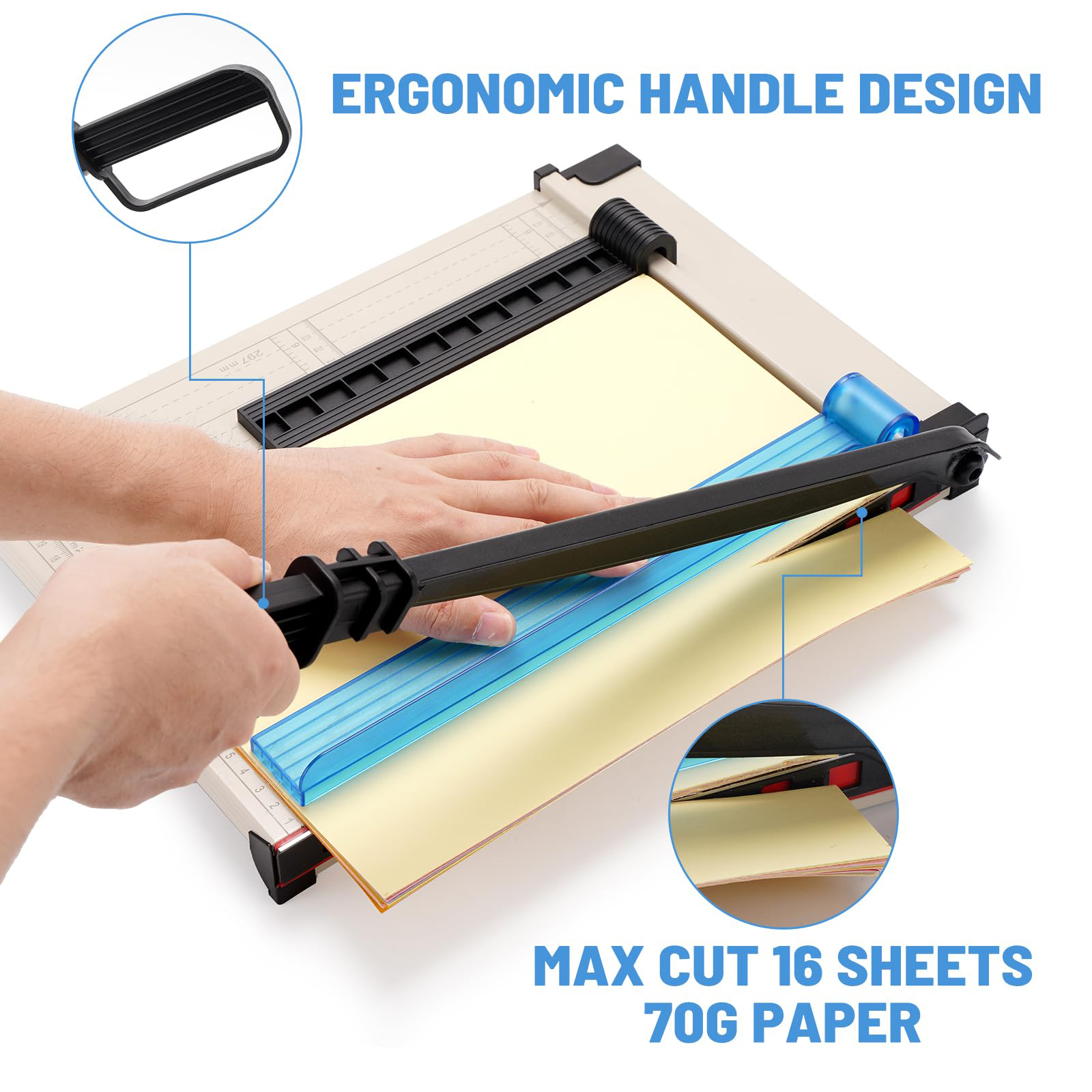 Paper Cutter, Paper Slicer with Safety Guard and Blade Lock,  Paper Cutters and Trimmers for Cardstock Cardboard ,12" Cut Length Guillotine Paper Cutter with 16 Sheet Capacity
