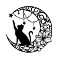 thumbnail image 1 of Arte de pared de metal con diseño de luna y gato, decoración para colgar en la pared negra, arte de pared con silueta para el hogar, dormitorio, sala de estar, baño, cocina, oficina, jardín, hotel, d TUNC Sencillez, 1 of 5