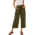 thumbnail image 2 of Soft Capris Pants for Women Athletic Women's Drawstring Waist Capris Sweat Pants Wide Leg Elastic Waist Casual Cropped Trousers with Multi Pockets Green M, 2 of 8