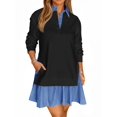thumbnail image 5 of Long Sleeve Patchwork Women Collared V Neck Sweatshirt Dress, 5 of 6