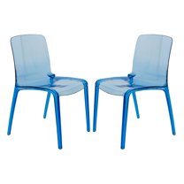LeisureMod Murry Modern Lightweight Stackable Dining Side Chair in Transparent Blue, Set of 2