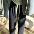 thumbnail image 4 of LSLJS Pantalon Grand pour Femme avec Cordon de Serrage, Drapé Taille Haute, Coupe Droite Ample, Pantalon Droit Décontracté en Tricot, 4 of 7