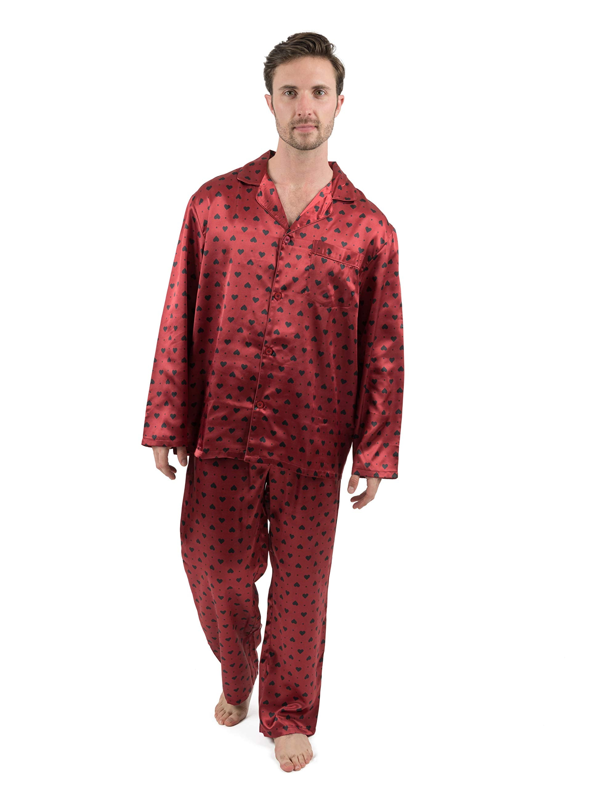 Leveret Mens Satin Pajamas Christmas 2 Piece Pajama Set Size Small-XXX ...