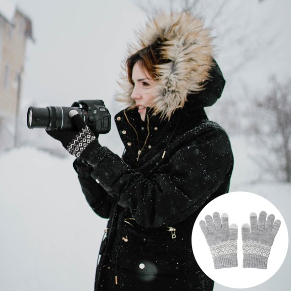 UPOUART 1Pair Unisex Winter Touchscreen Gloves Grey Thickened Warm Gloves with Elastic Insulation Material