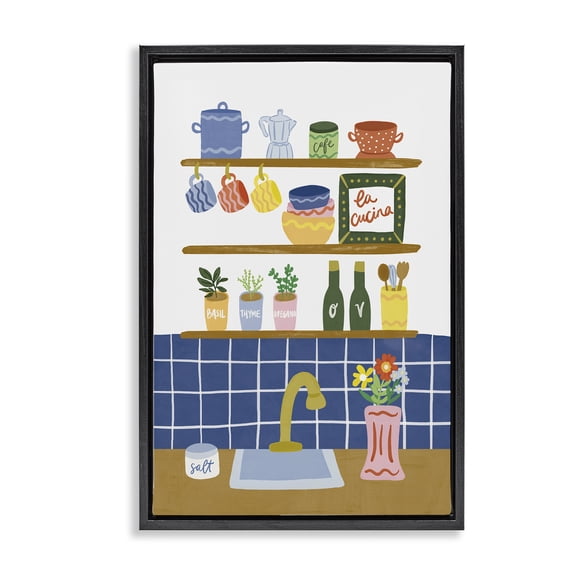 Stupell Industries Italian Kitchen Spice Rack Black Framed Floater Canvas Wall Art, design by Amanda Houston