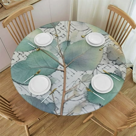 

Xllo0ord Watercolor Green Leaves Elastic Edged Round Fitted Table Cloth Cover Waterproof Wrinkle Free Round Tablecloth Home Decorative Tablecloth for Indoor Outdoor Kitchen Party 42 -46