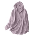 thumbnail image 2 of YUEHUA Women’s Linen-Look Hooded Sun Protection Shirt, Button Down Loose Fit Blouse, Lightweight Breathable Cover-Up for Beach and Casual Wear, 2 of 7