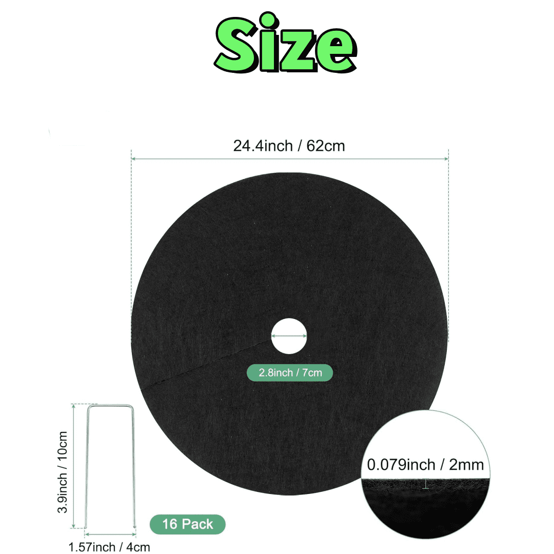 Trianu 4 Pack Non-Woven Tree Mulch Ring, 24.4in Mulch Ring Tree Protector Mat with 16Pcs Garden Stakes, Reusable Weed Barrier Fabric for Weed Control Root Protection, Black