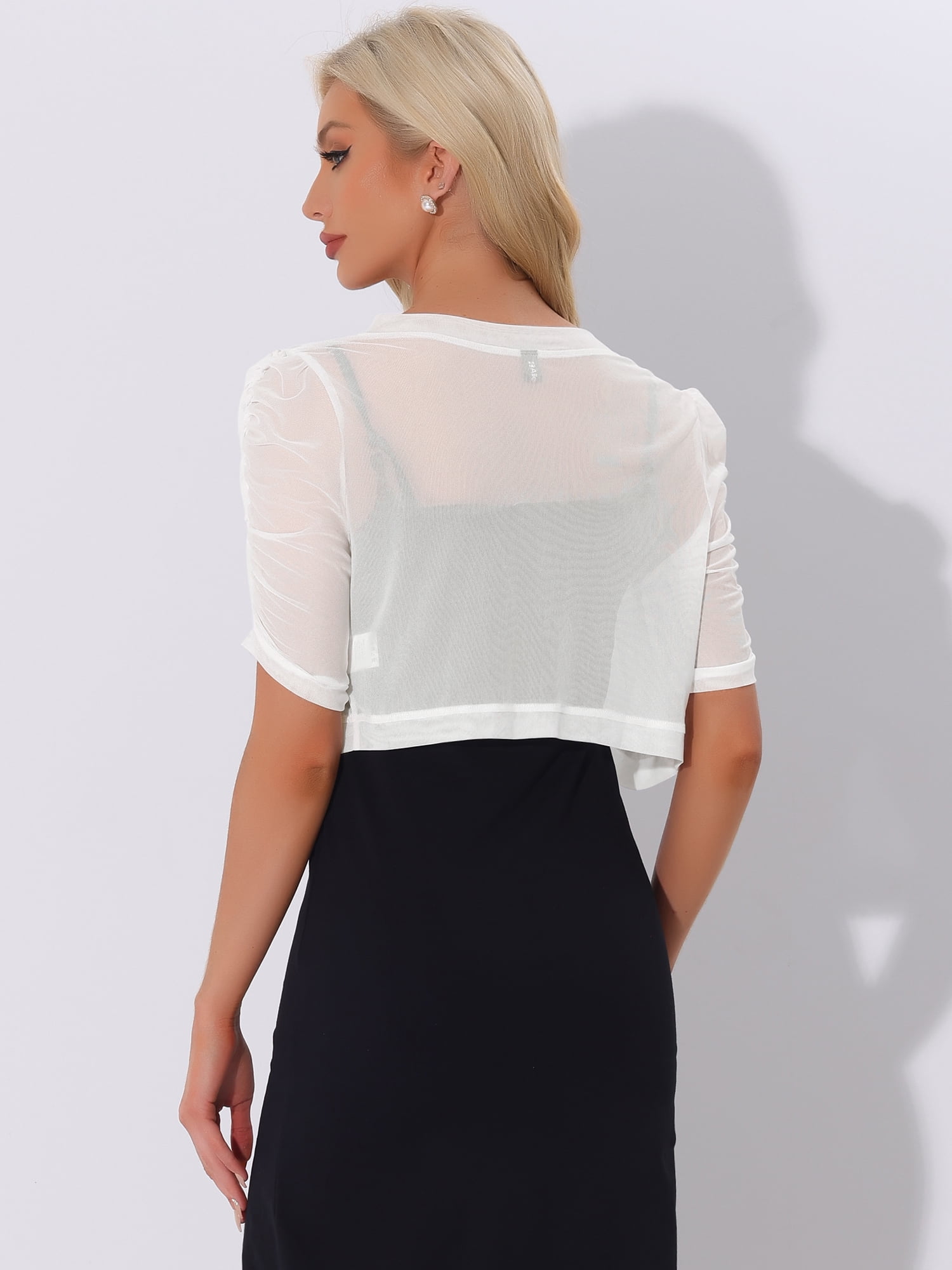 DARING DIVA Women's Mesh Sheer Shrug Cropped Cardigan Bolero XL White