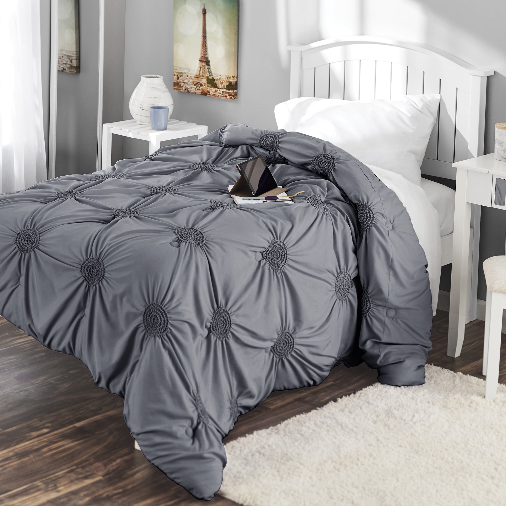 Mainstays Circle Ruched Solid Microfiber Comforter Walmart Com