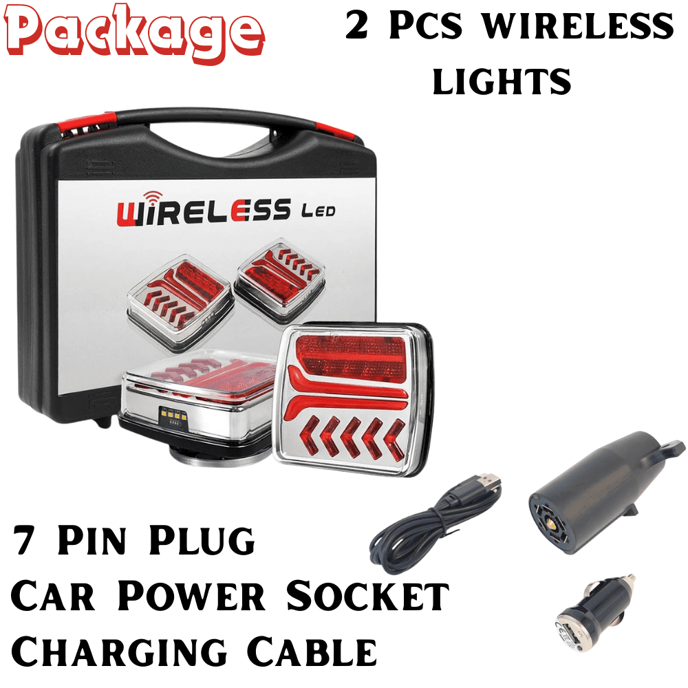 Magnetic Wireless Trailer Lights Kit for Towing Trucks, Rechargeable LED Tow Lights, Waterproof Portable Tail Lights for Truck RV Camper Boat, Brake Turn Signal Running