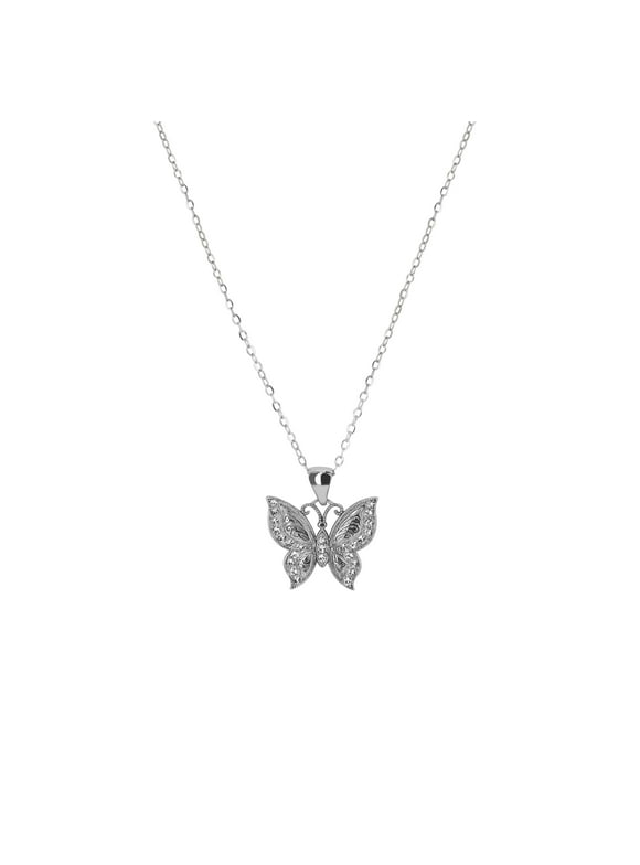 Brilliance Fine Jewelry Sterling Silver Crystal Butterfly Pendant Necklace, 18", All Ages