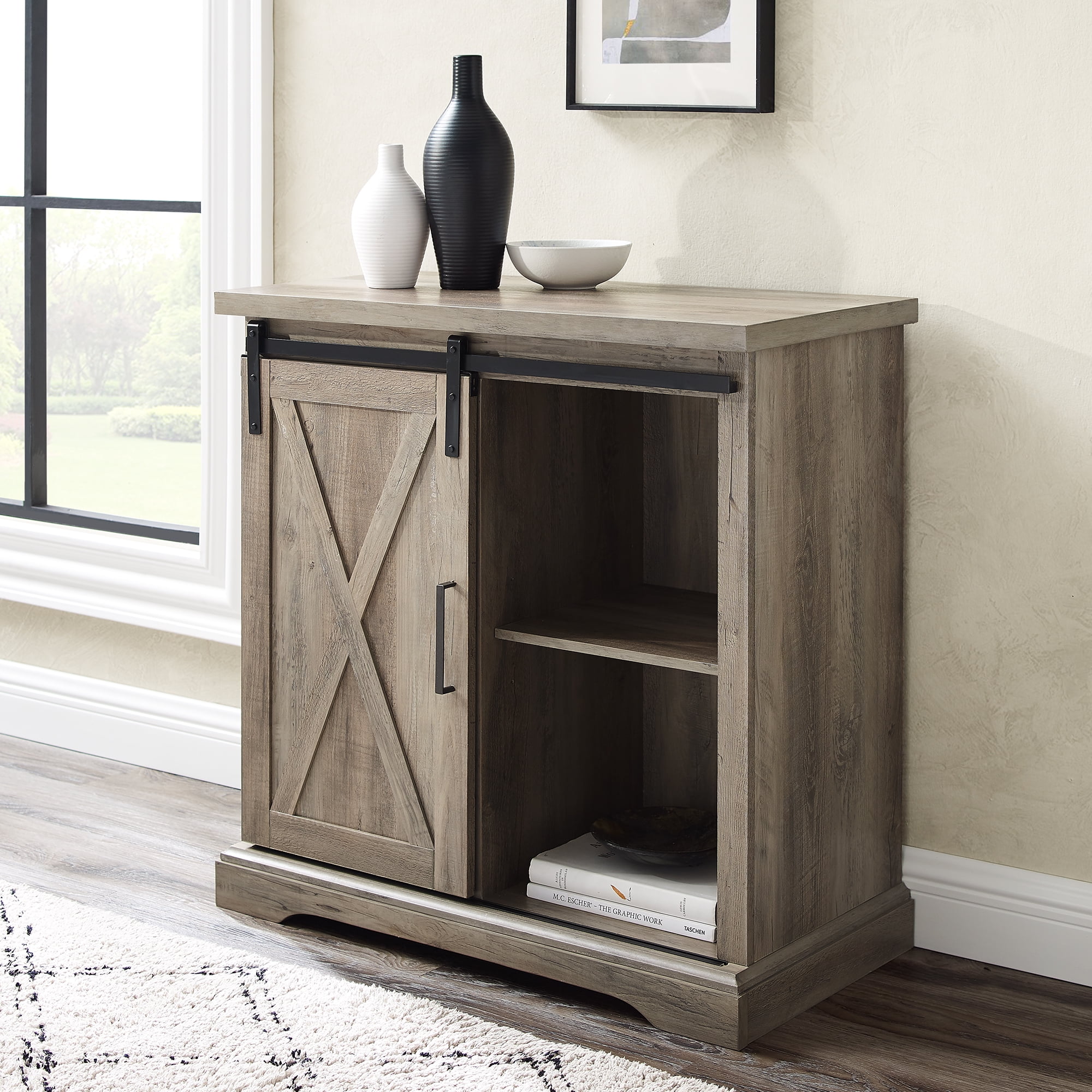 Woven Paths Sliding Barn Door Accent, Small Accent Cabinet With Sliding Doors