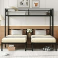 thumbnail image 2 of Triple Bunk Bed, Metal Twin/Twin XL Over Twin and Twin Bunk Bed can Converts to 3 Separate Twin Beds, Space-Saving Bunk Bed for 3, Heavy Duty Triple Bed for Teens, Guest Rooms(Black）, 2 of 8