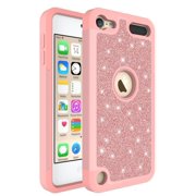 SPY Case for For New iPod Touch 7 Case, Touch 5, 6, 7th Generation Glitter Ruuged Case Cover with Tempered Glass Screen Protector - Rose Gold