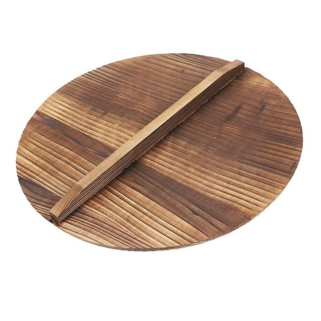 DOLITY Wood Pan Lid Thickened Kitchen Accessory Anti Scalding with Handle Wok Cover 32cm