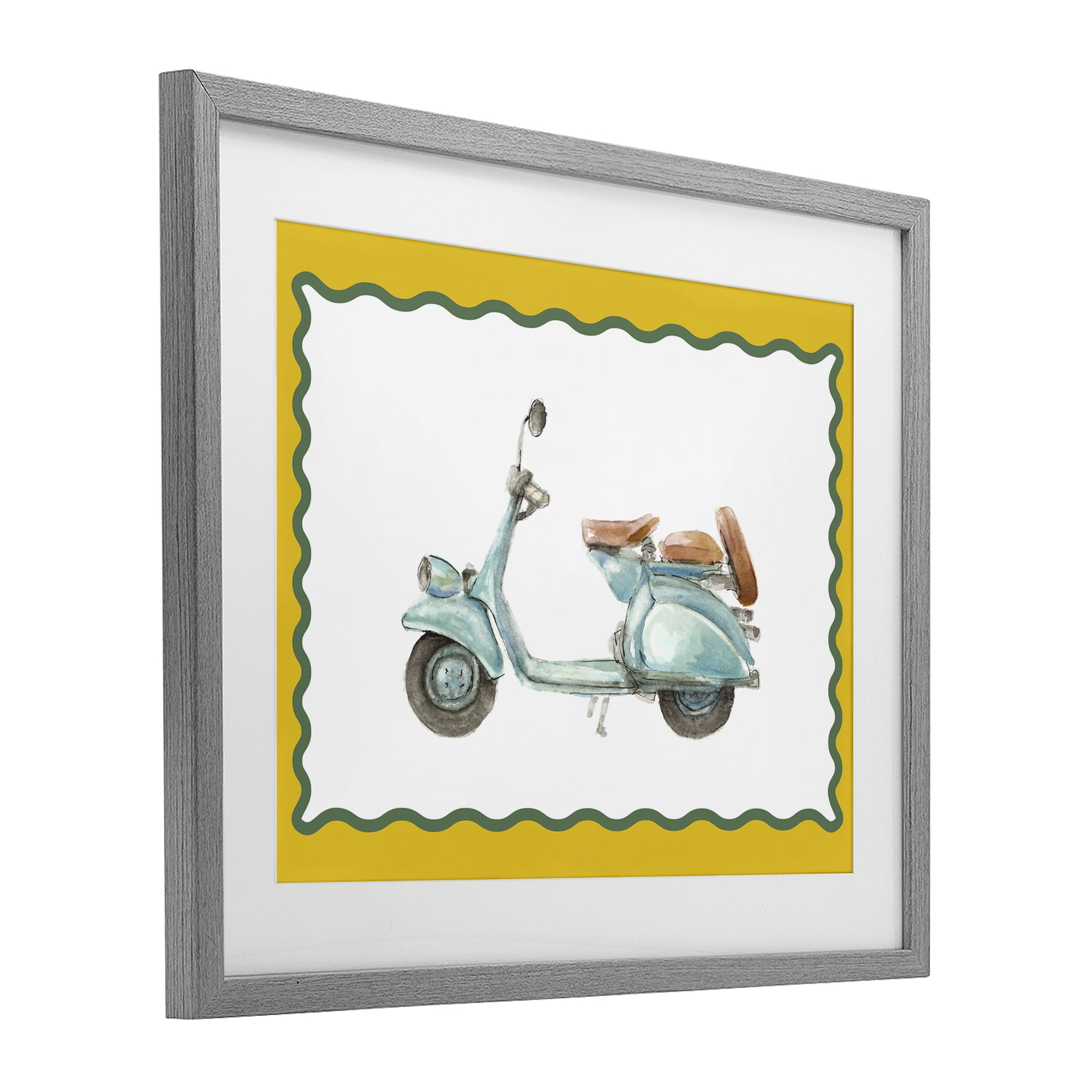 Stupell Industries Blue Vespa with Yellow Border Gray Framed Print Under Glass, design by Lanie Loreth