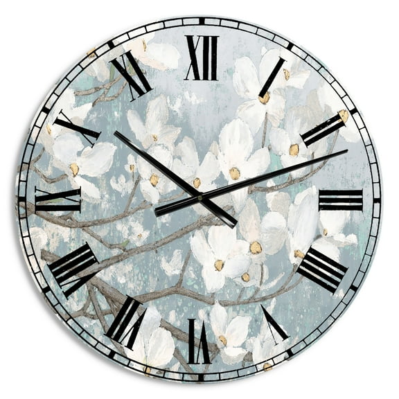 Designart 'Blue on Grey Blossoms ' Traditional Wall Clock