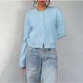 thumbnail image 3 of Women's button-down long-sleeved round neck cropped cardigan sweater cute knitted clothing, 3 of 9