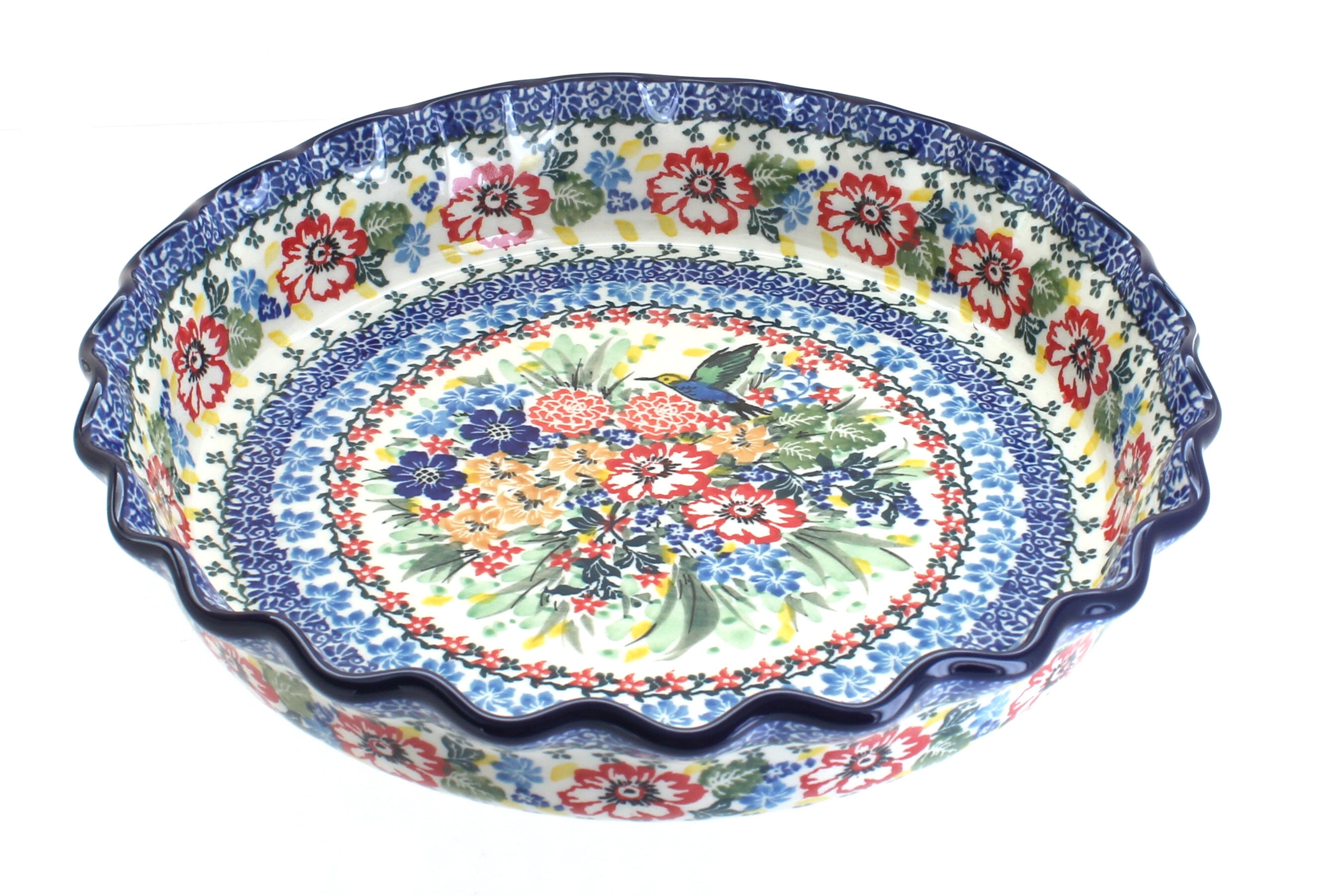 Blue Rose Polish Pottery Hummingbird Pie Plate