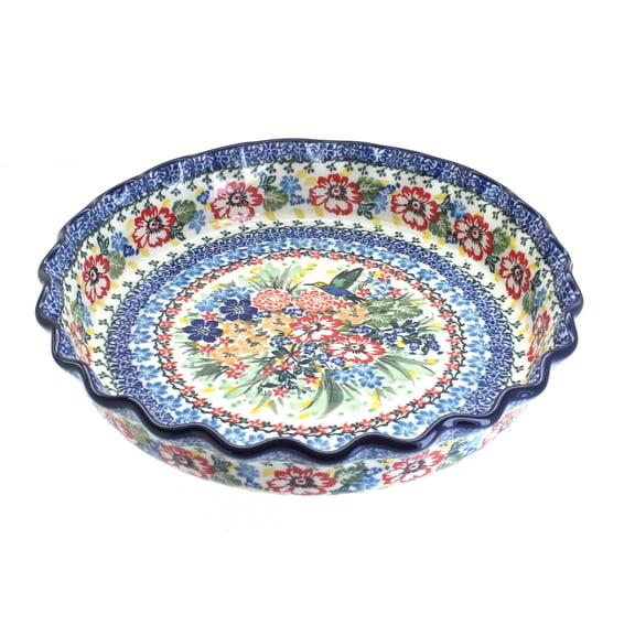 Blue Rose Polish Pottery Hummingbird Pie Plate