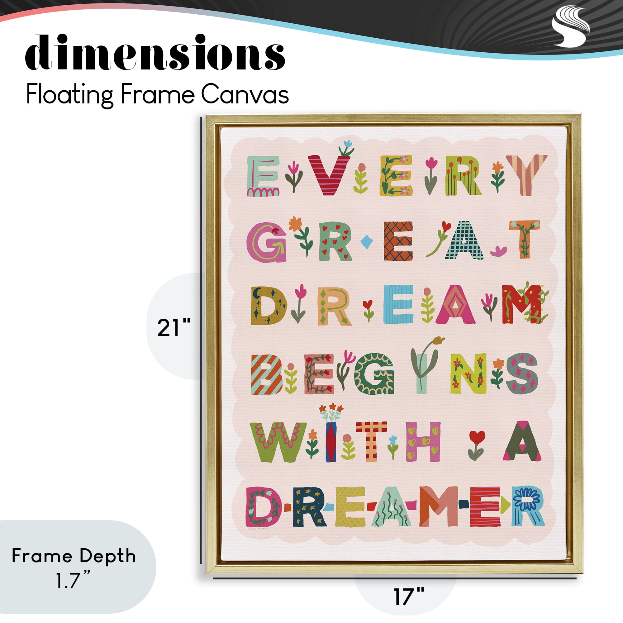 Stupell Industries Every Great Dream Gold Framed Floater Canvas Wall Art, design by Kamdon Kreations