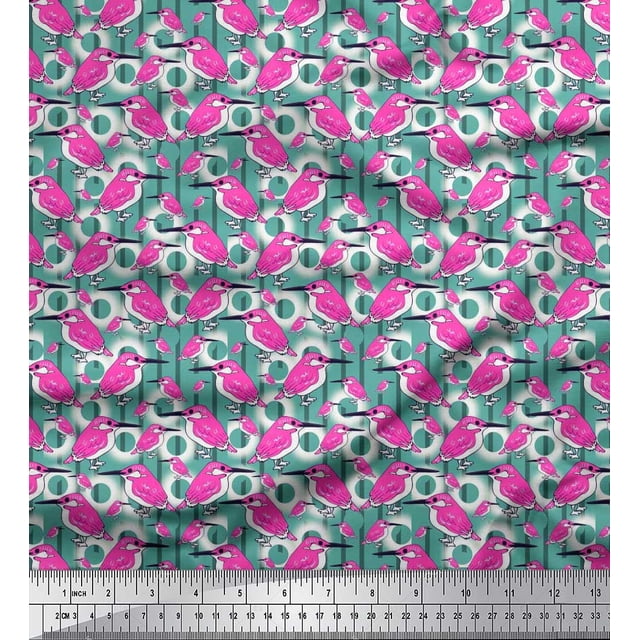 Soimoi Poly Georgette Fabric Dot,Stripe & Bird Decor Fabric Printed Yard 42 Inch Wide