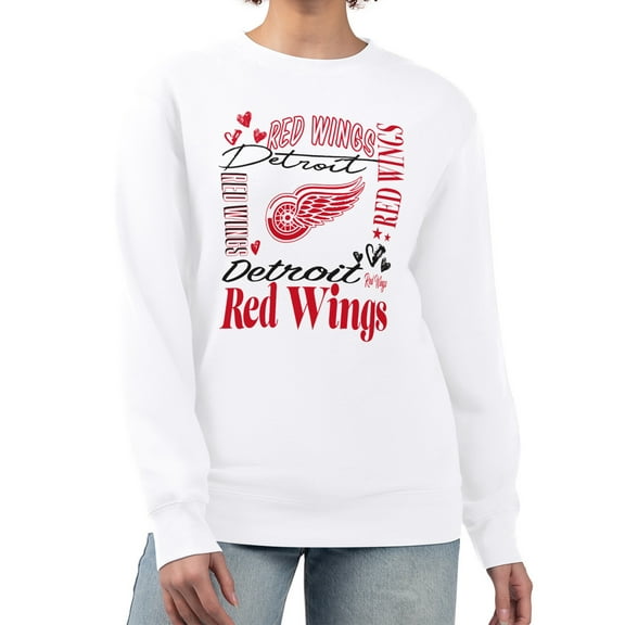 Women's G-III 4Her by Carl Banks White Detroit Red Wings Collage Graphic Fleece Long Sleeve Pullover Sweatshirt