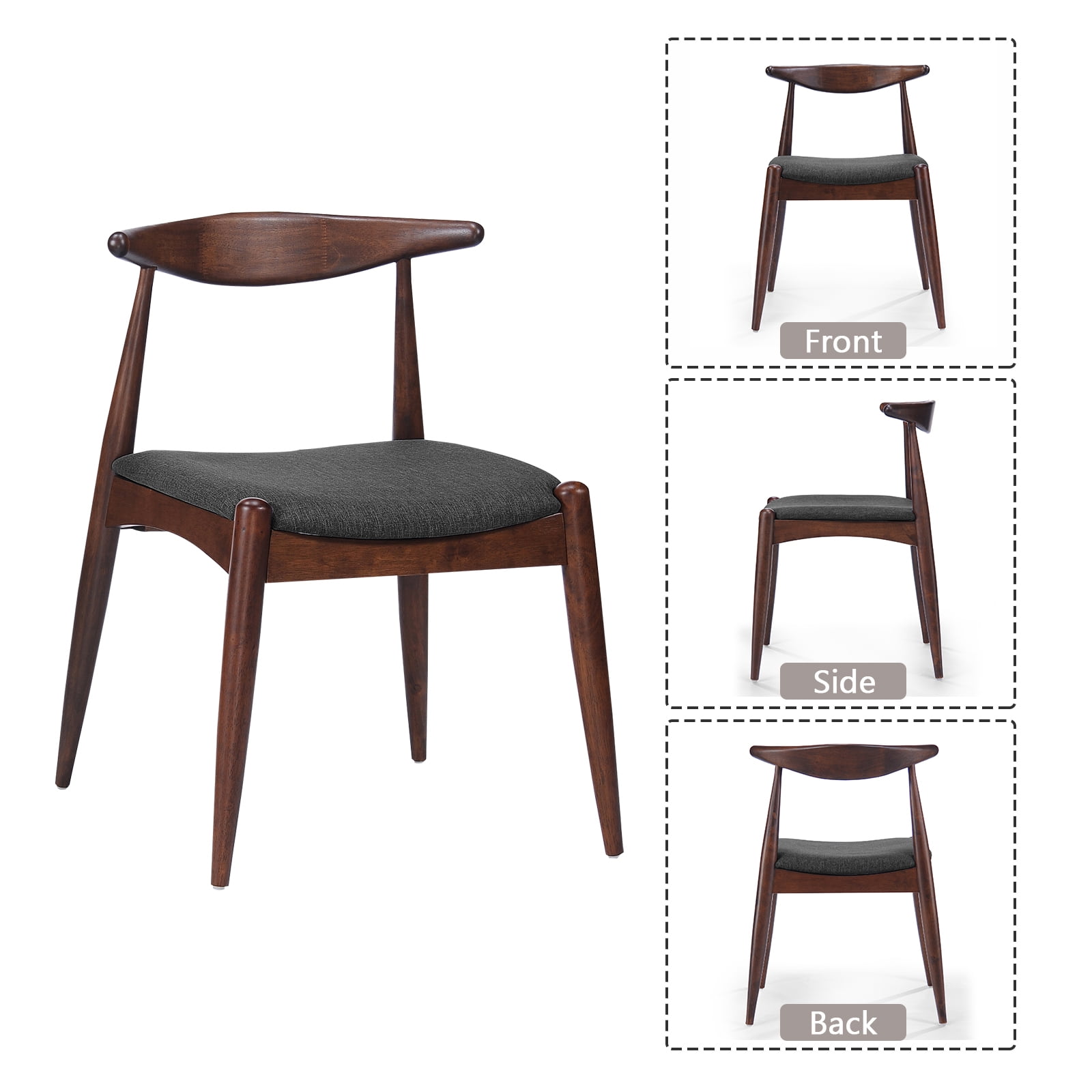 Kadyn Fabric Upholstered Dining Chairs, Mid-Century Modern Dinner Chairs for Dining Room Coffee House, Kitchen Chair Set of 2, Charcoal Kadyn Fabric Upholstered Dining Chairs, Mid-Century Modern Dinner Chairs for Dining Room Coffee House, Kitchen Chair Set of 2, Charcoal