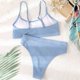 thumbnail image 3 of Women High Waisted Ribbed Cami Bikini Bathing Suit Light Blue M-US8, 3 of 5
