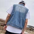 thumbnail image 4 of Veste en Denim Sans Manches à Revers pour Homme, Lavée, Coupe Ample, Décontractée, 4 of 4