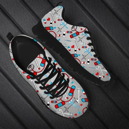 

2024 Ladies Flat Shoes Gradient Medical Facilities Pattern Lace-up Casual Sneakers for Women Light Enfermera Zapatos