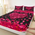 thumbnail image 3 of jejeloiu Romantic Loves Pattern Full Size Sheets,Western Valentine Day Bed Sheets,Red Flowers Floral Sheet Sets For Girls Kids,Luxury Bedroom Decor,4pcs, 3 of 7