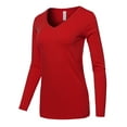 thumbnail image 2 of A2Y Women's Basic Solid Soft Cotton Long Sleeve V-neck Top T-shirt Dark Red M, 2 of 3