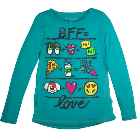 Girls' Shirred Graphic Long Sleeve Tee