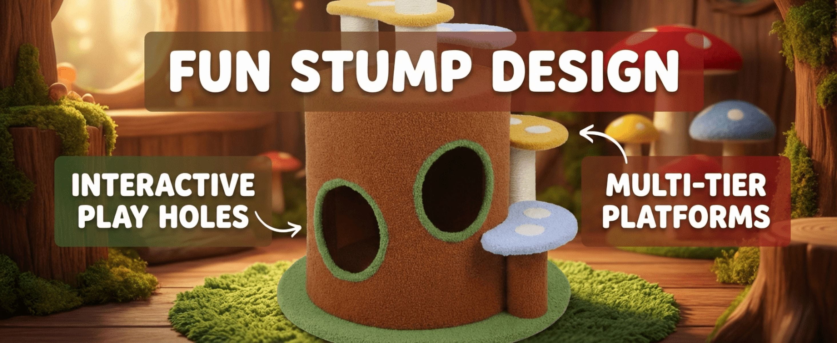 Mushroom Cat Tree, Cozy Condo Hideouts, Soft Plush, Sisal Scratching Posts, Forest Decor