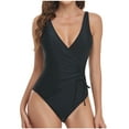thumbnail image 2 of TIMIFIS Women Crisscross Back Ruched One Piece Swimsuit Cut Out V Neck High Cut Thin Straps Bathing Suit, 2 of 7