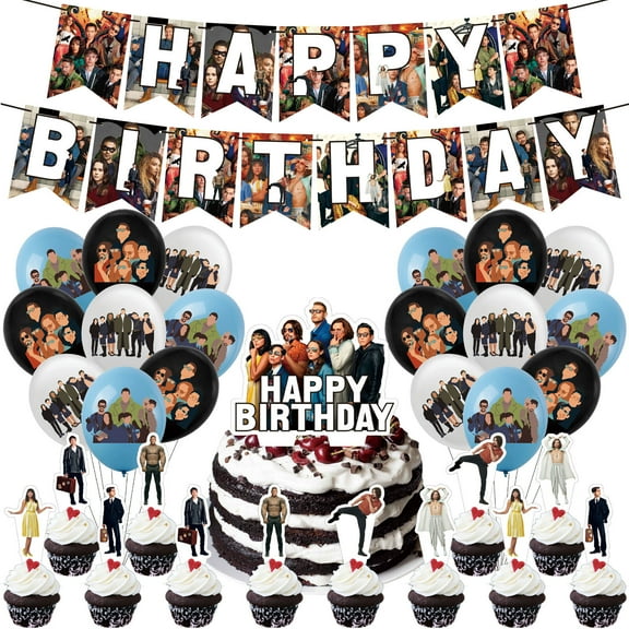 32 PCS For Umbrella Academy Birthday Party Decorations, With 1 Happy Birthday Banner Garland, 18 Balloons,13 Cupcake Toppers for decorative supplies set