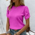 thumbnail image 5 of RYRJJ Women's Tops Elegant Pearl Embellished Puff Short Sleeve Embroidered Blouse Tops Trendy Slim Fit Knit Ribbed Summer Shirts(z1-Hot Pink,S), 5 of 6