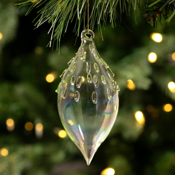Northlight Transparent Iridescent Glass Teardrop Finial Christmas Ornament - 5" - Green