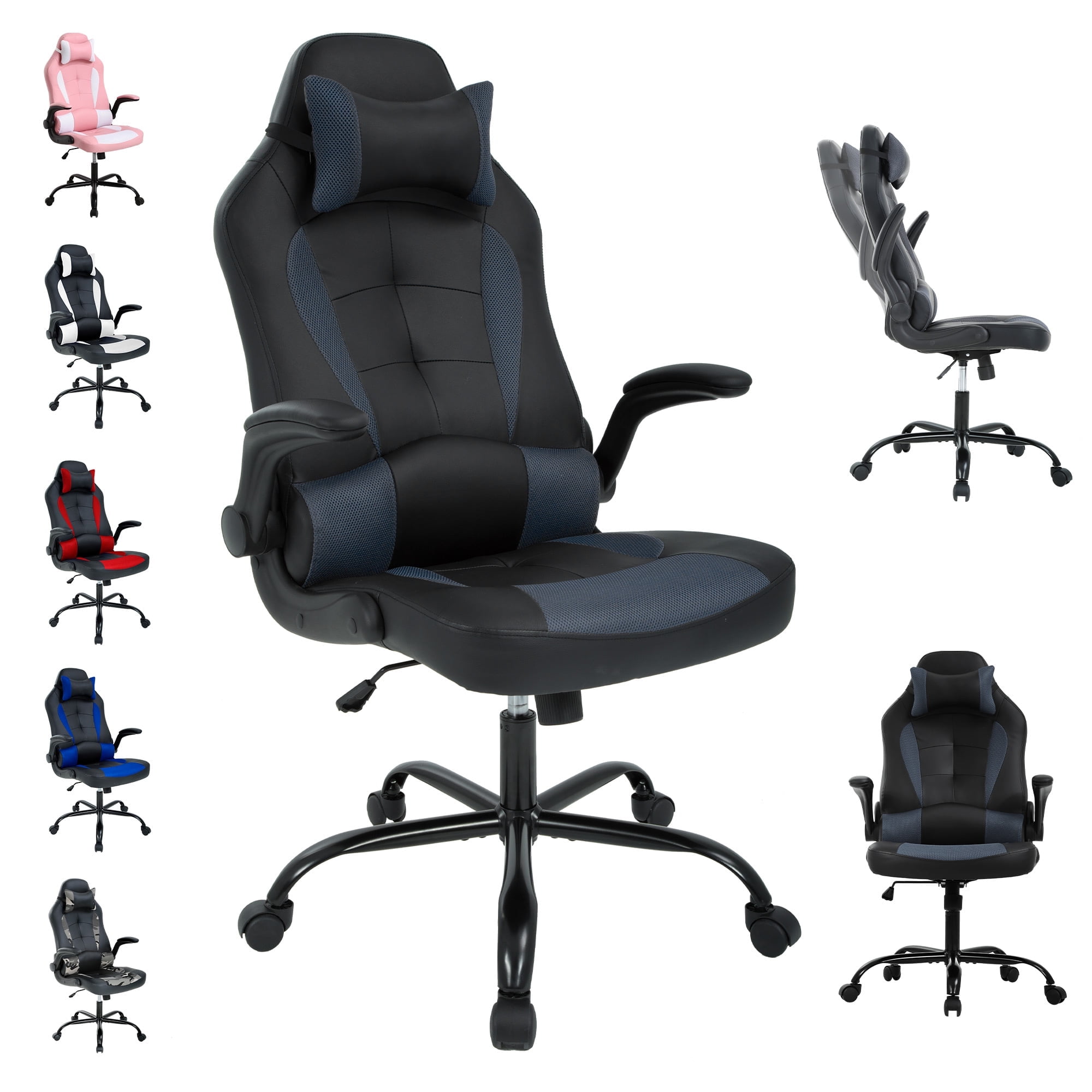 YRLLENSDAN Gaming Chairs，Office Gaming Chair with Lumbar Support Flip Up Arms Headrest Swivel Rolling Adjustable Computer Chair Racing Chair Gaming Chair for Adults Teens, Grey