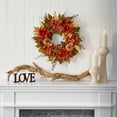 thumbnail image 4 of Nearly Natural 24" Peony Hydrangea & Pumpkin Fall Artificial Wreath in Orange, 4 of 4