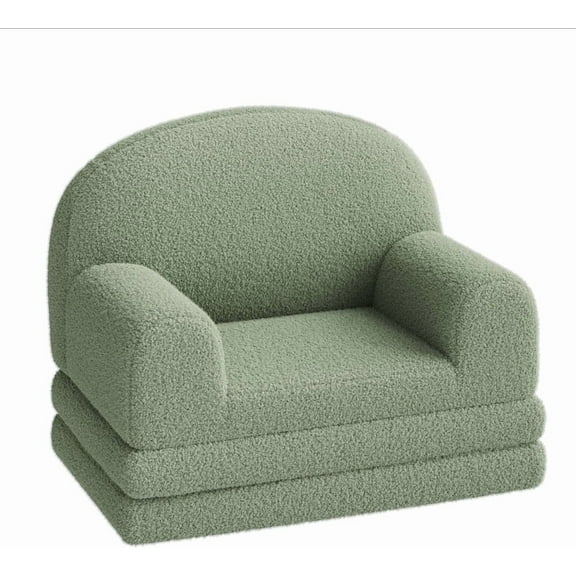 Towallmark Kids Sofa Chair, 2-in-1 Convertible Toddler Couch Lounge, Comfy Fold Out Teddy Fleece Fabric Children's Sofa Bed for Playroom, Bedroom, Nursery, Gift for Boys & Girls, Grey