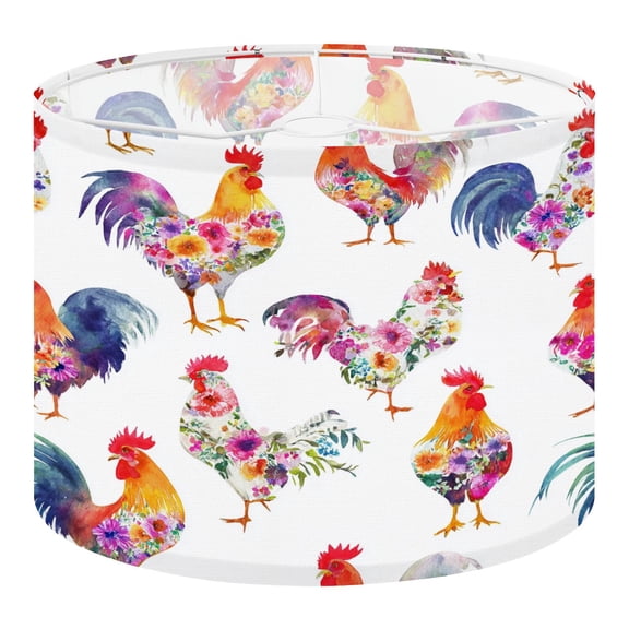 Cottagecore Linen Drum Lampshades Colorful Floral Roosters Watercolor 13"x13"x10" Light Shade for Table Lamps Floor Lamp Shades Lampshade Replacement Assembly Required
