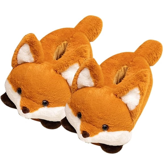 Animal Fox Plush Slippers - Non-Slip Winter House Shoes, Ultra-Soft Warm Furry Indoor Slippers for Cozy Comfort