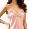 thumbnail image 4 of Qingpeng Womens Pajamas Solid Satin Lace Trim V Neck Spaghetti Strap Nightgown, 4 of 5