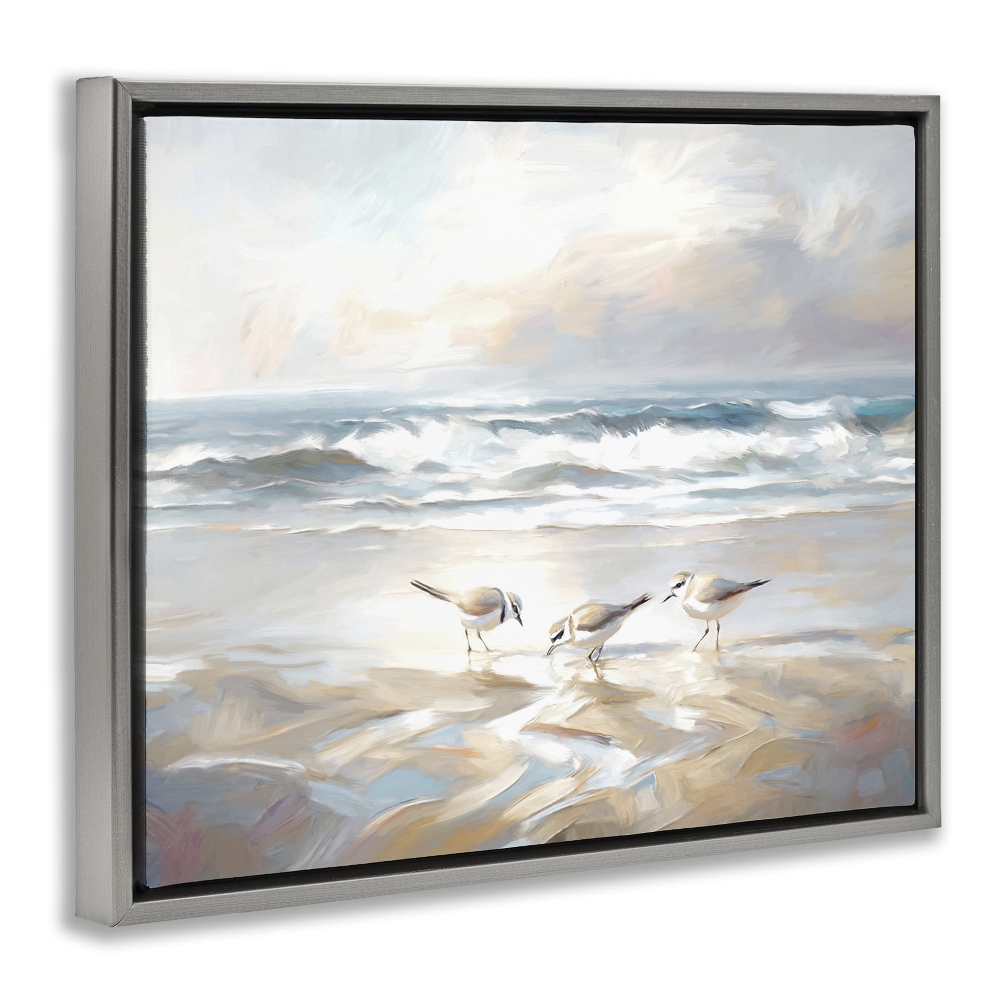 Stupell Industries Blue Haven Bay Coastal Painting Gray Floater Framed Canvas Art Print Wall Art, 21 x 17