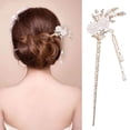 thumbnail image 2 of piezas de palillos chinos para el cabello con perlas de diamantes de imitación y flores, palillos para el cabello con borlas vintage, palillos para peinar el cabello, accesorios para mujeres (blanco), 2 of 6